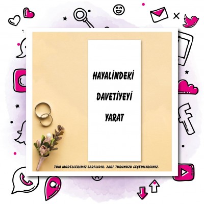 01 - Davetiye Tasarla Dikey ( 8 x 19 cm )